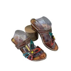 Boho Corkys Top Elite Belize 3D Floral Leather Colorful Wedge Heel Sandals 10